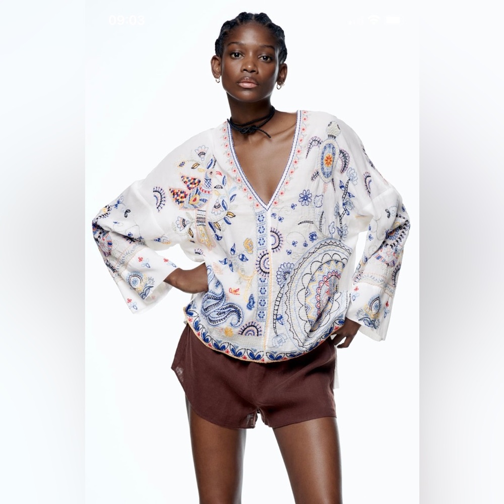 Zara Embroidered Blouse, XL